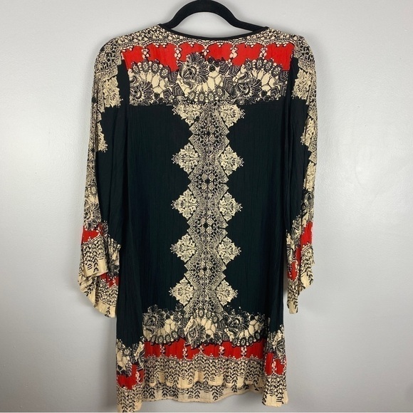 ANGIE Black Cream Tassel Rayon Long Sleeve Tunic Blouse Small - Picture 8 of 9